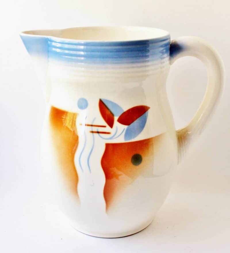 large vintage Czech art deco airbrushed pitcher