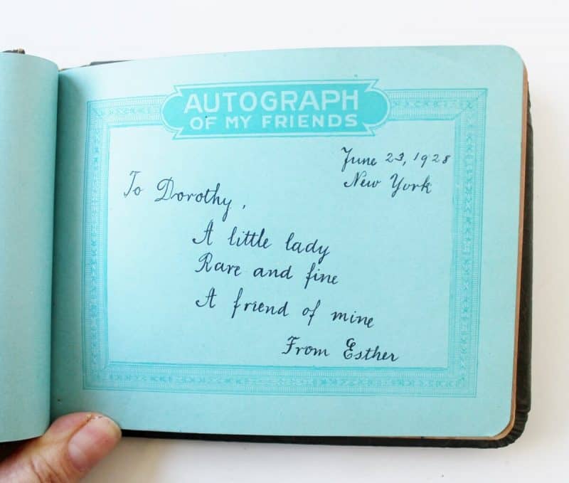 page from a vintage autograph book