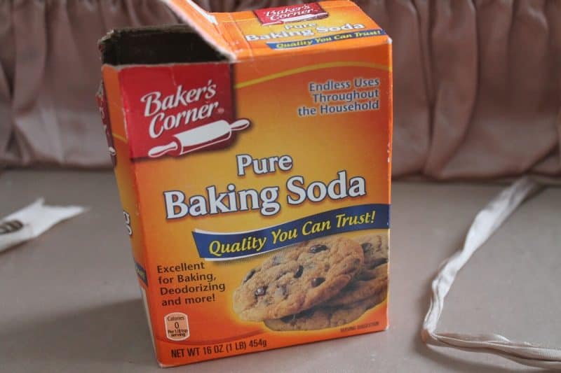 baking soda inside vintage suitcase