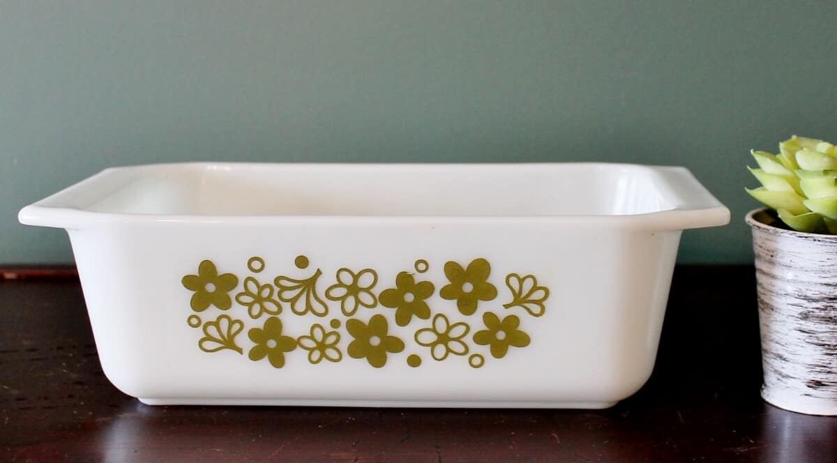 Pyrex bread pan green floral (1200x664) • Adirondack Girl Heart