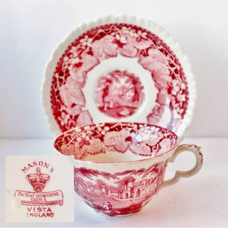 Vintage Masons Red Transferware Cup and Saucer
