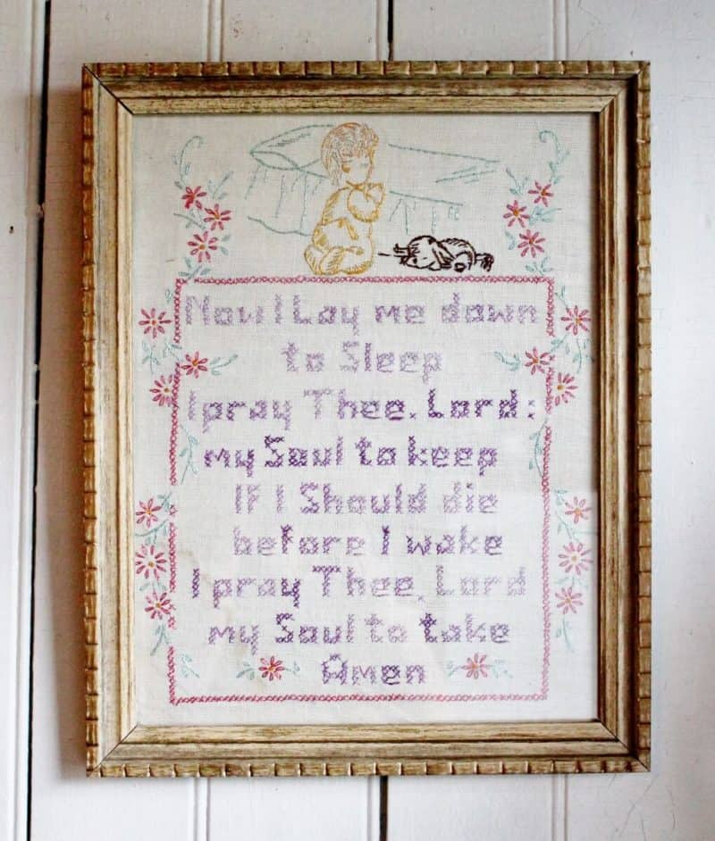 Vintage cross stitch Now I Lay Me Down to Sleep (1019x1200)