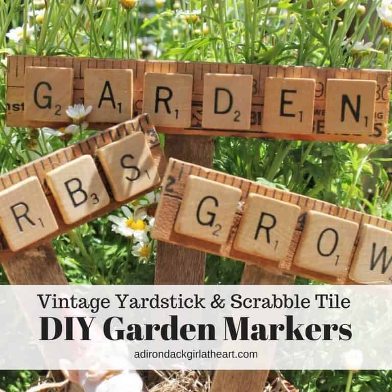 vintage yardstick & scrabble tile diy garden markers adirondackgirlatheart.com