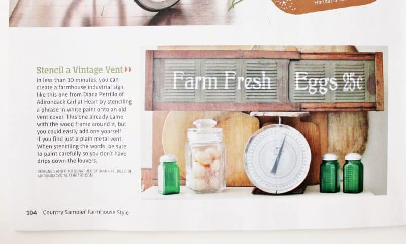 Farmhouse Style article about adirondackgirlatheart.com vintage vent sign 