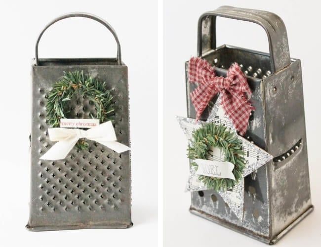 Vintage graters with mini wreaths