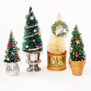 four bottle brush trees in different mini containers