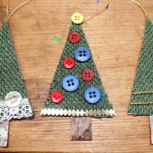 vintage style burlap Christmas tree ornament with buttons