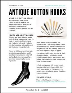 Antique button hook cheat sheet