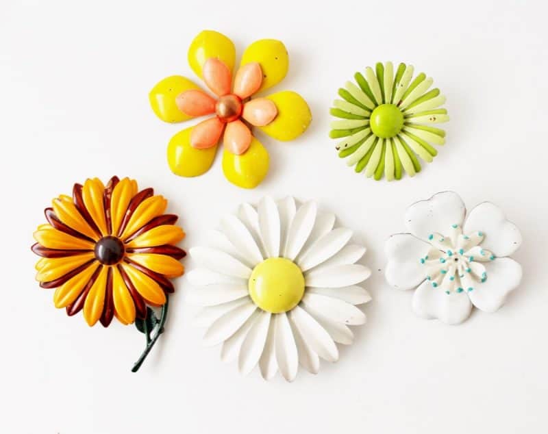 five vintage enamel flower pins