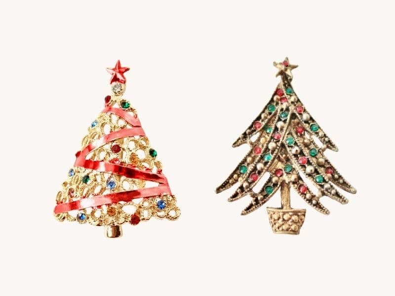 a pink and a green vintage christmas tree pins