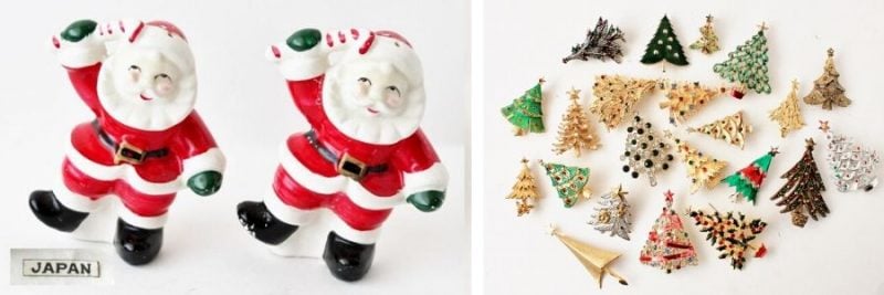 what's selling in vintage & antiques: santa salt & pepper and collection of christmas tree pins