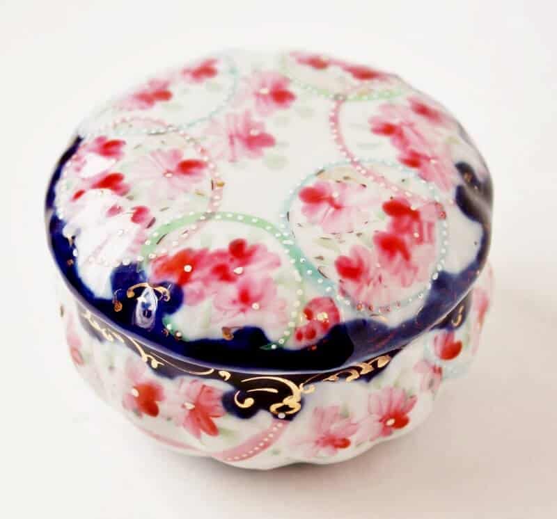 pottery pink and blue vanity jar