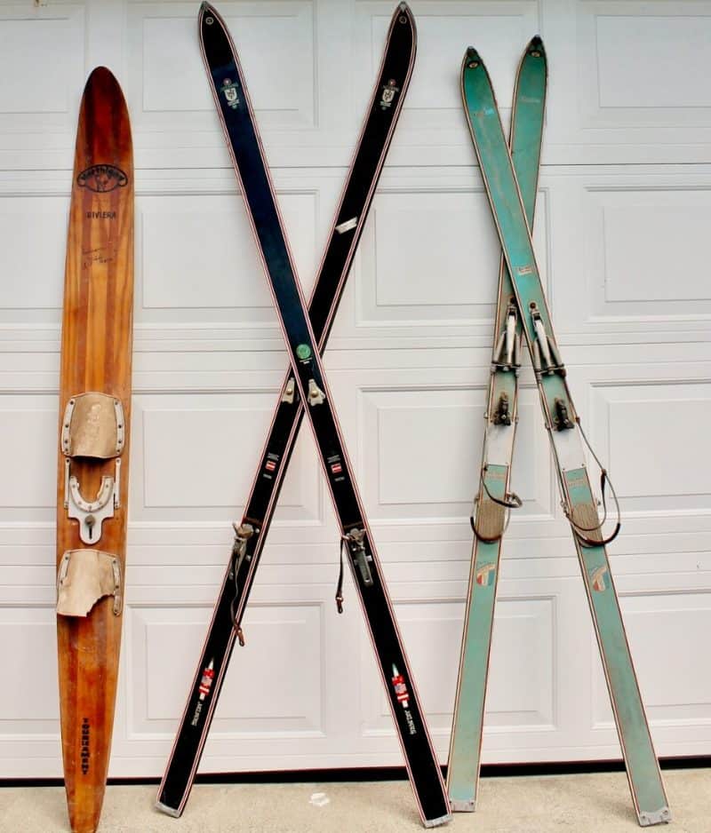 what's selling in vintage and antiques: 2 pair of skis and a water ski