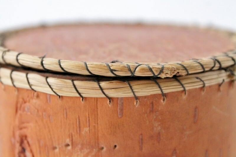 sweet grass trim sewn with black cotton thread