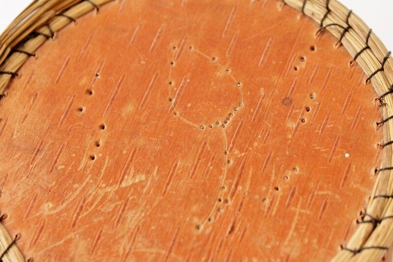 lid of vintage birch bark box by woodland native americans