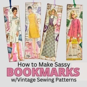 shows 4 cute bookmarks made with sewing patterns