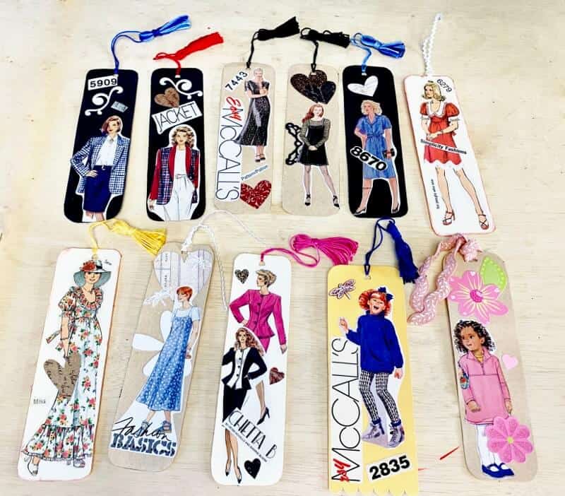11 Sewing pattern bookmarks made by a reader