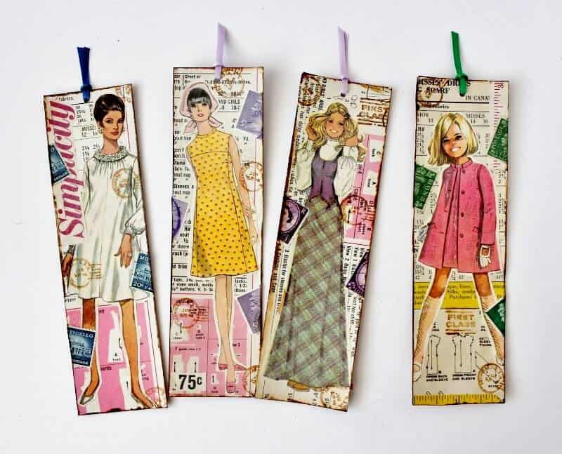4 vintage sewing pattern bookmarkes featuring lovely young women in cool outfits