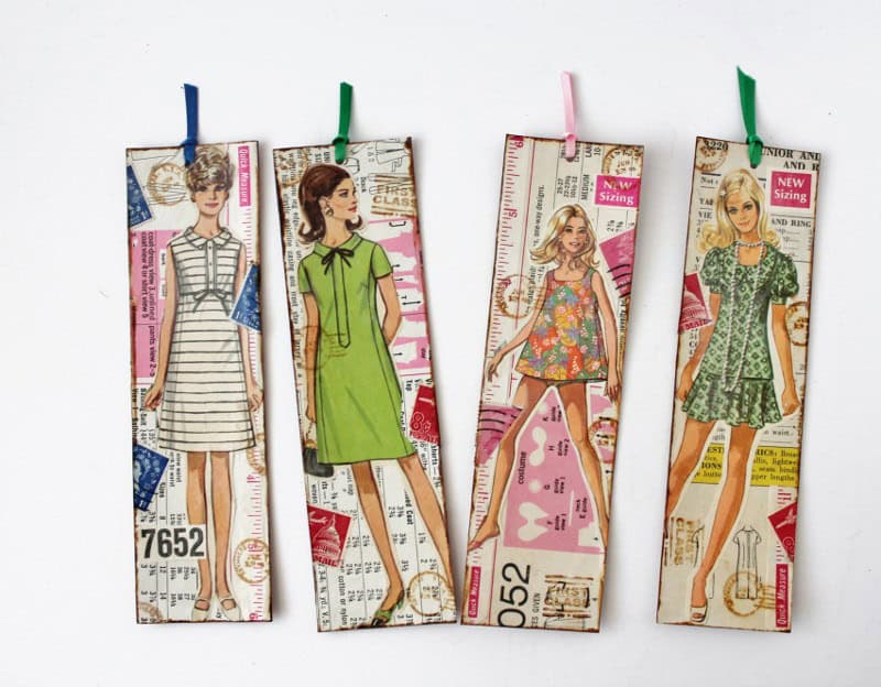 4 vintage sewing pattern bookmarkes featuring lovely young women in cool outfits