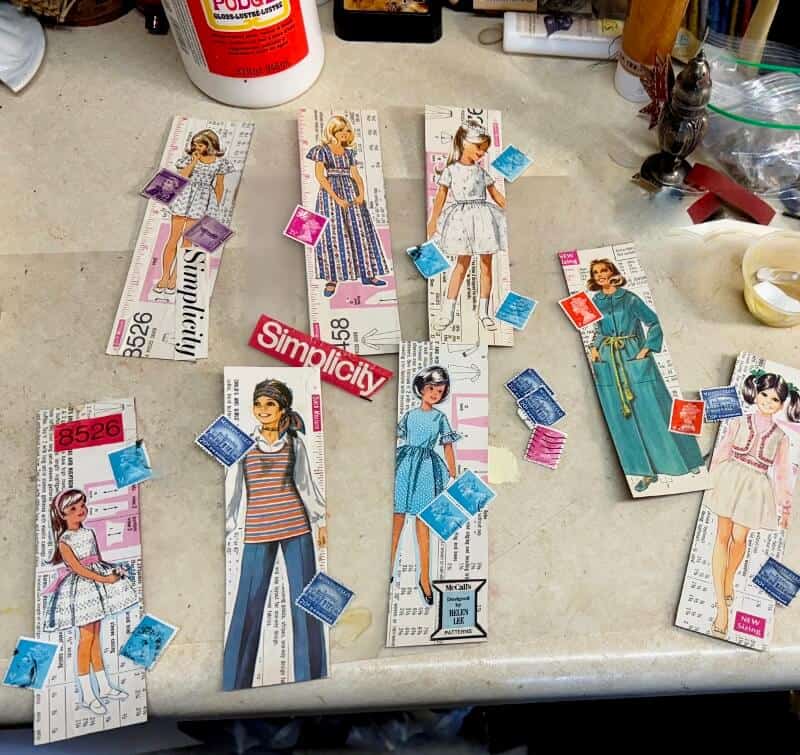 Sewing pattern bookmarks in process