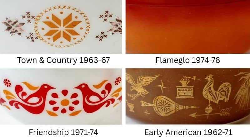 Pyrex paterns: stars, flameglo, birds, weathervanes
