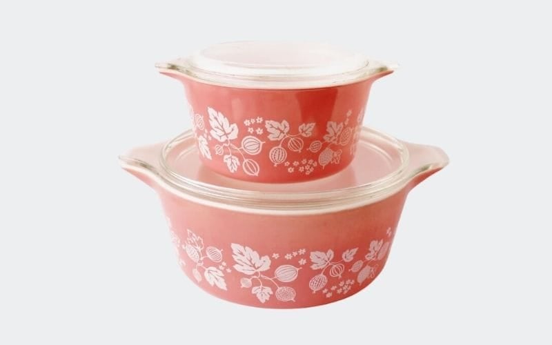 Pink gooseberry Pyrex casserole set