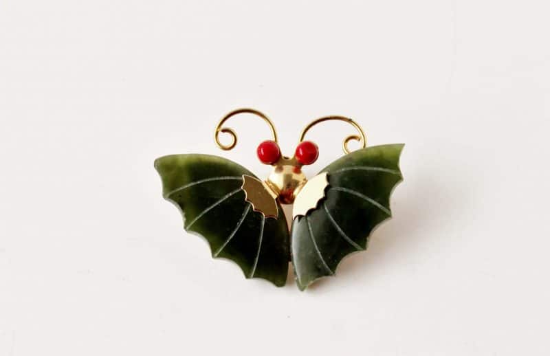 jade and gold butterfly pin