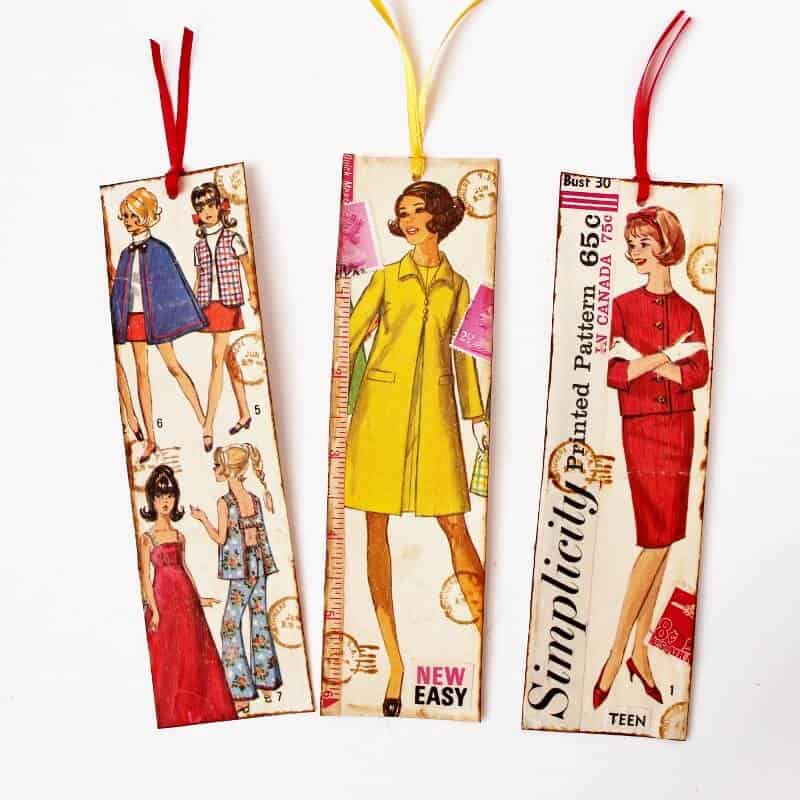 bookmarks made with vintage sewing pattern images