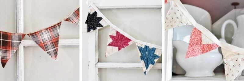 various buntings from flannel and old quilts: How to make your antique booth stand out