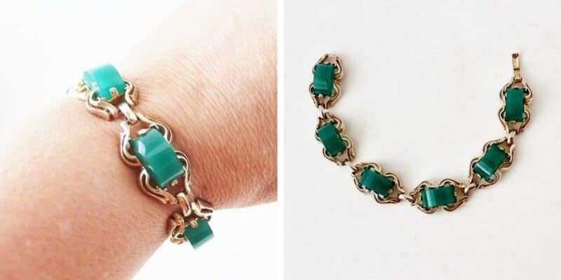 Vintage gold and green glass bracelet