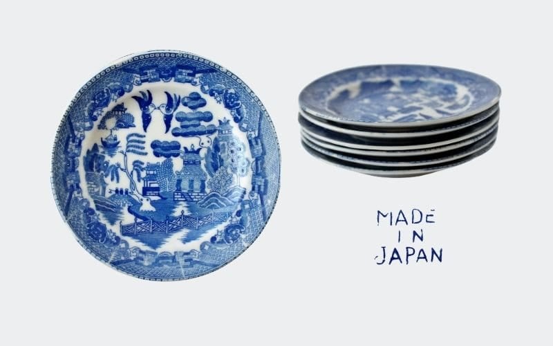 Set of child's size blue and white china plates