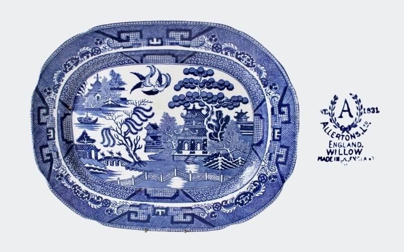 Large blue and white China platter with mark: Allerton
