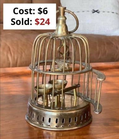 Vintage Brass Bird Cage, Cost: $6, sold: $24