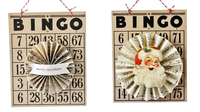 a set of two antique bingo cards with rosette decorations