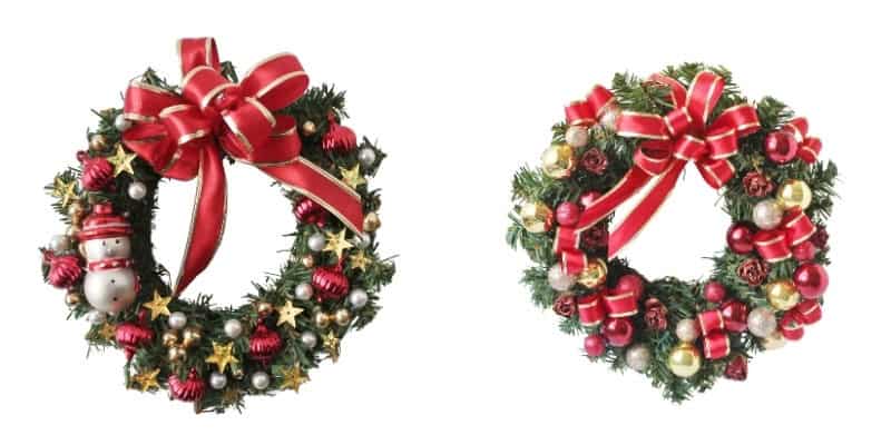 Pair of small wreaths loaded with ornaments