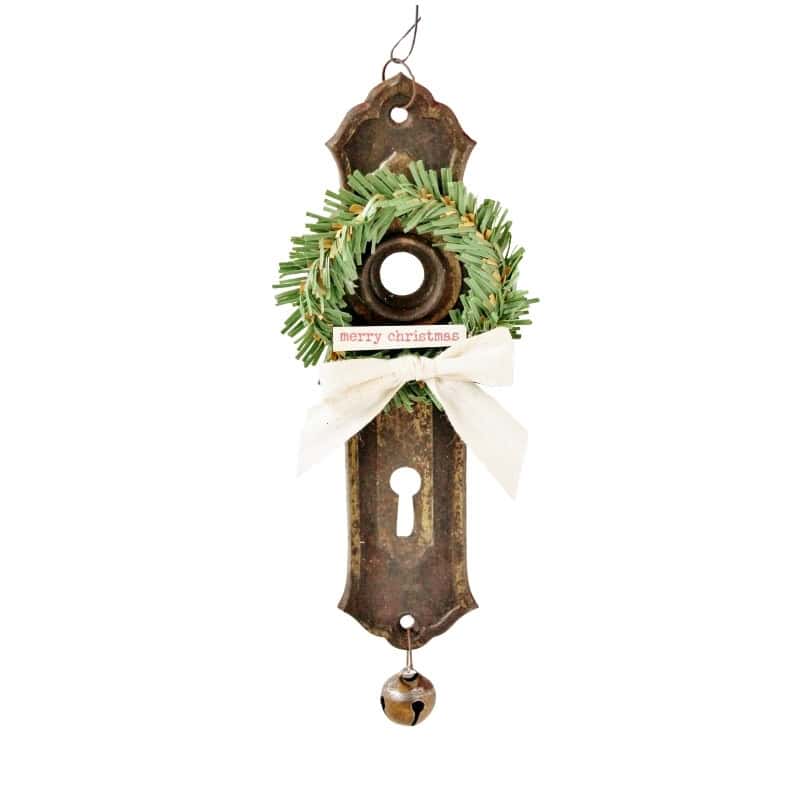 Antique door knob plate with mini wreath