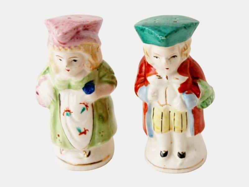 Vintage ceramic colonial era man and woman salt and pepper shakers