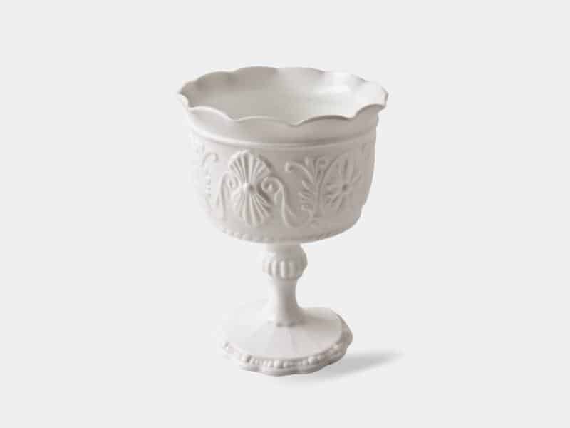 Vintage embossed milk glass flower holder with stem