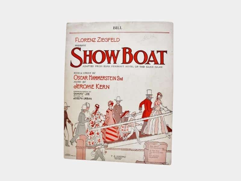 Vintage sheet music: Showboat showing people walking up a gang plank to the boat