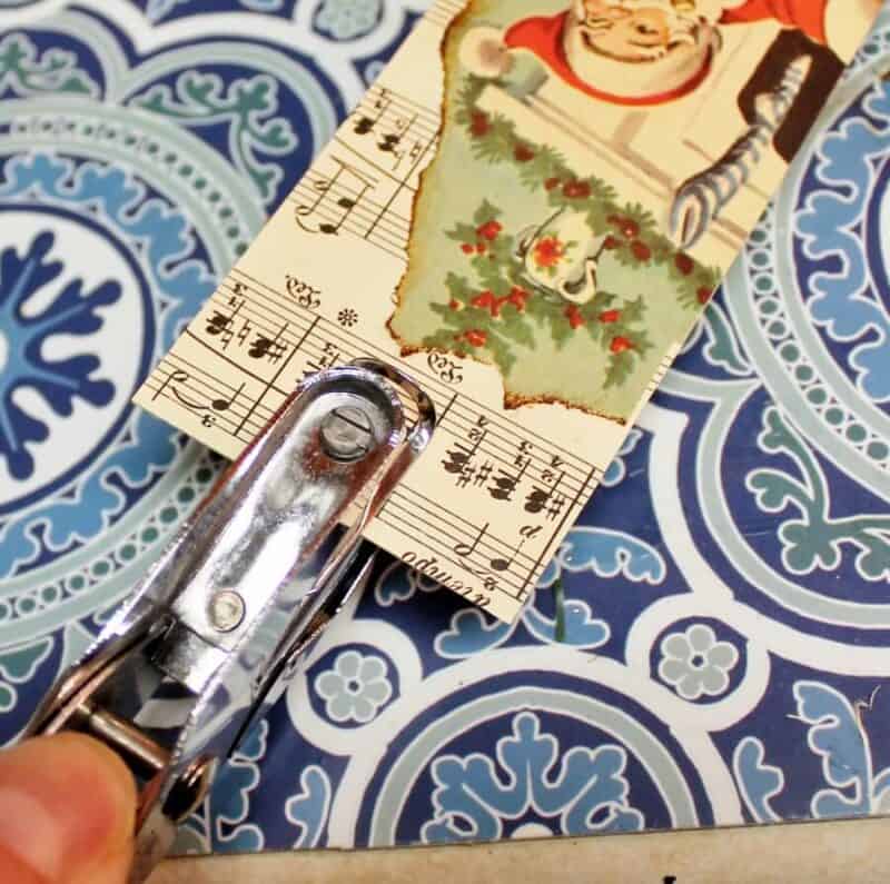 Punch small hole in end of bookmark