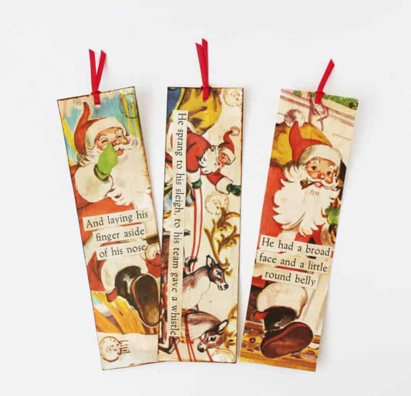 Set of three vintage Christmas bookmarks made from children's books