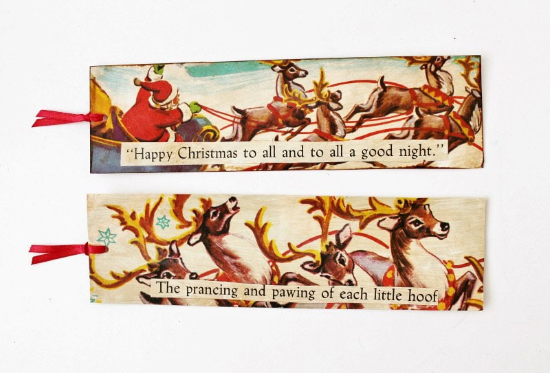 Bookmarks made with vintage little golden book reindeer and santa images
