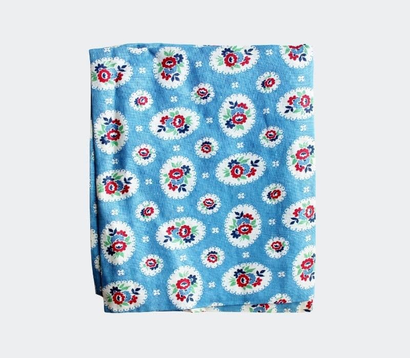 Vintage colorful blue and red feed sack fabric