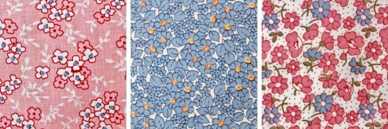 Vintage colorful, floral feed or flour sack fabrics