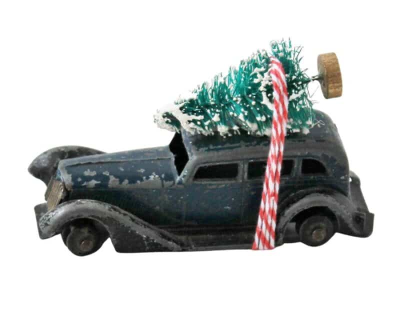 Antique car & bottle brush tree decoration