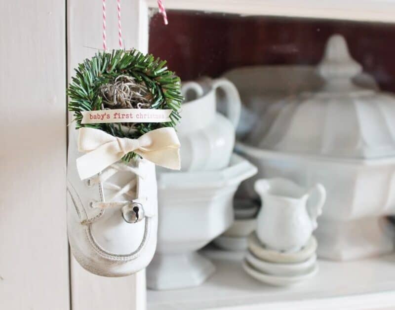 Vintage baby shoe Christmas ornament