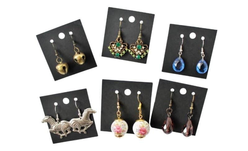 Six pair of pierced earrings made out of vintage clip ons and other found objects