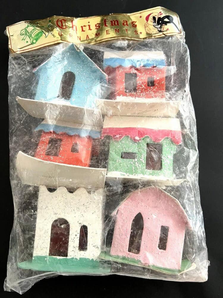 Bag of vintage putz houses made in Japan