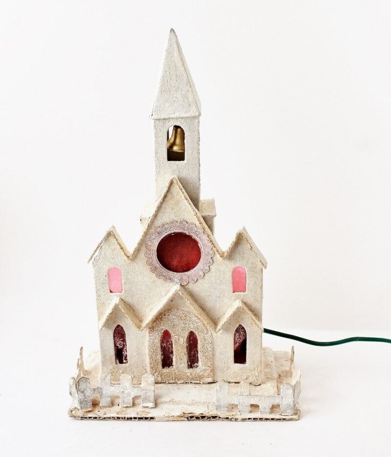 11" high putz church dating to the 1960's