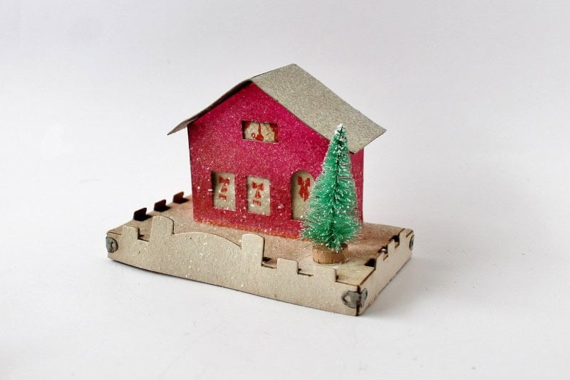 vintage red glitter putz house